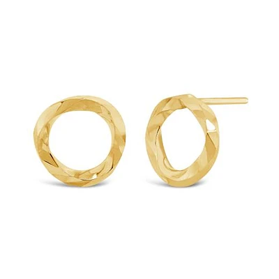 10K Yellow Gold Open Circle Diamond Cut Earrings