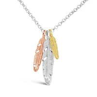 Sterling Silver Three Feathers Pendant with 24" Rolo Chain