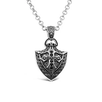 Sterling Silver Cubic Zirconia Cross Shield Pendant with 24" Rolo Chain