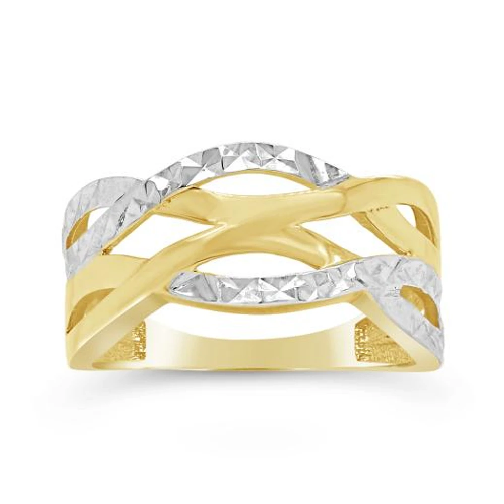 10K Yellow and White Gold Celtic Diamond Cut Ring