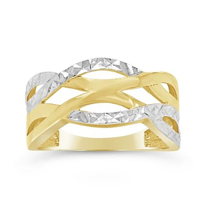 10K Yellow and White Gold Celtic Diamond Cut Ring