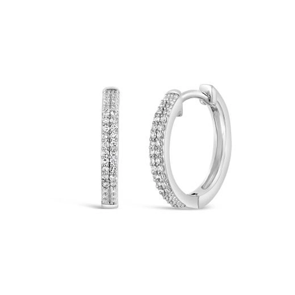 10K White Gold Double Row 0.12CTW Diamond Hoops