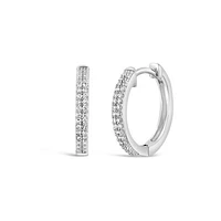 10K White Gold Double Row 0.12CTW Diamond Hoops