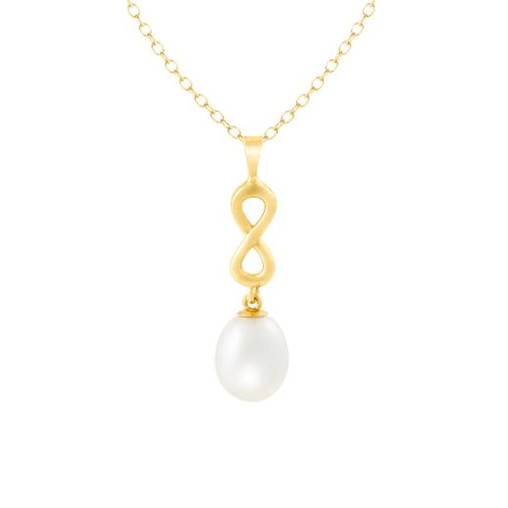 10K Yellow Gold 7-8mm Pearl Infinity Pendant