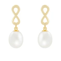 10K Yellow Gold 7-8mm Pearl Infinity Earrings