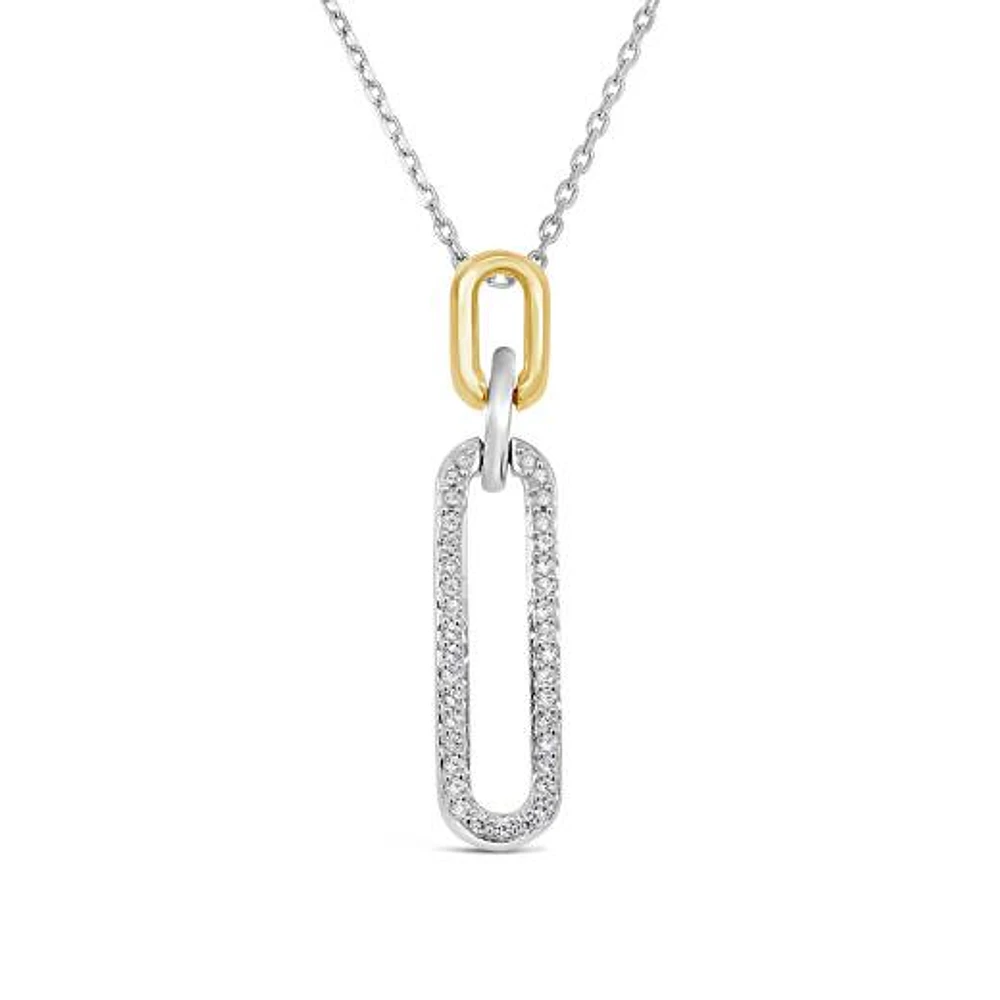 Sterling Silver & 10K Yellow Gold 0.11CTW Diamond Paperclip Pendant