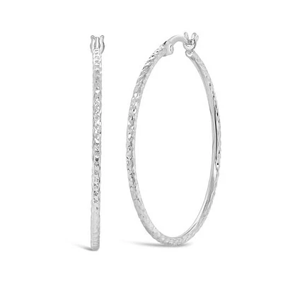 14K White Gold 1.5mm x 30mm Diamond Cut Polished Hoops
