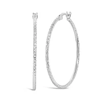 14K White Gold 1.5mm x 30mm Diamond Cut Polished Hoops