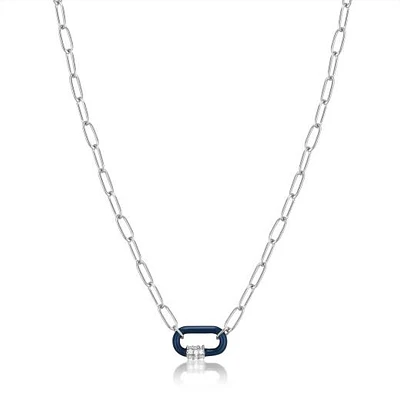Ania Haie Navy Blue Enamel Carabiner Silver Necklace