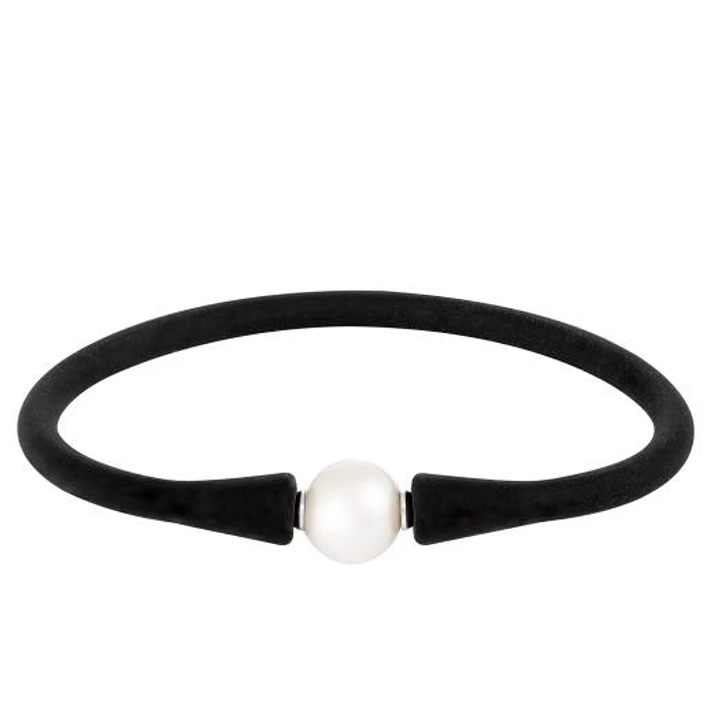 Black Silicone White Freshwater Pearl 8" Bracelet