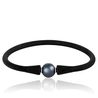 Black Silicone Black Freshwater Pearl 8" Bracelet