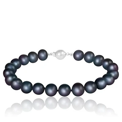 Sterling Silver Black Freshwater Pearl 8" Bracelet