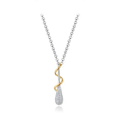 Sterling Silver 19" Cubic Zirconia Droplet Pendant