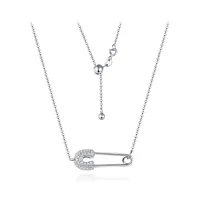 Sterling Silver 22" Cubic Zirconia Safety Pin Pendant