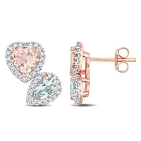 Julianna B 10K Rose Gold Morganite and Blue Topaz and Diamond Stud Earrings