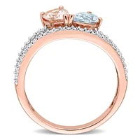 Julianna B 10K Rose Gold Morganite and Aquamarine Diamond Ring