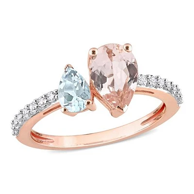 Julianna B 10K Rose Gold Aquamarine and Morganite White Topaz Ring