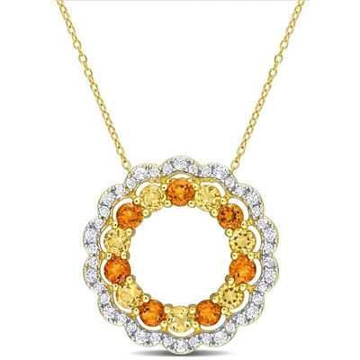 Julianna B Sterling Silver 18K Gold Plated Citrine Floral 18" Halo Pendant