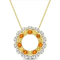 Julianna B Sterling Silver 18K Gold Plated Citrine Floral 18" Halo Pendant