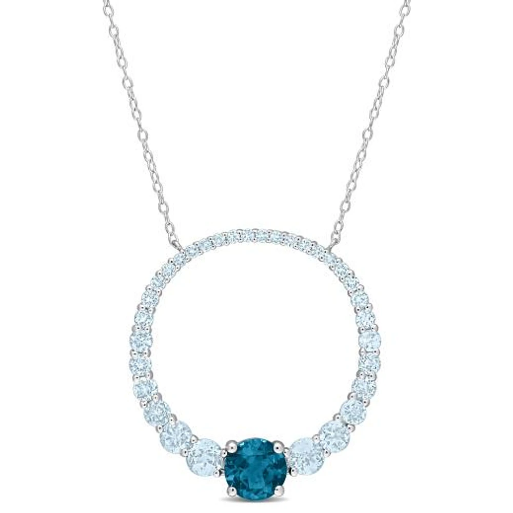Julianna B Sterling Silver Topaz 18" Graduated Open Circle Pendant