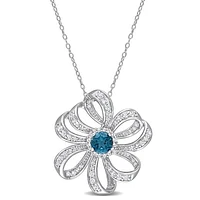 Julianna B Sterling Silver London Blue Topaz and White Topaz Flower Necklace