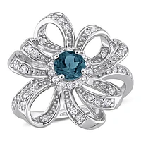 Julianna B Sterling Silver London Blue Topaz & White Flower Cocktail Ring