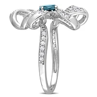 Julianna B Sterling Silver London Blue Topaz & White Flower Cocktail Ring