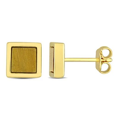 Julianna B Yellow Plated Sterling Silver Tiger eye Fashion Post Earrings