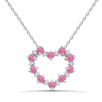 Sterling Silver Created Pink & White Sapphire Heart Necklace