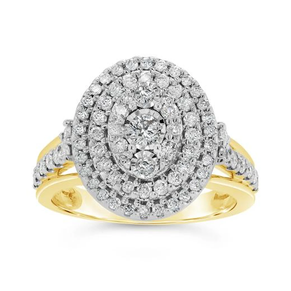 10K Yellow Gold 1.00CTW Diamond Oval Shaped Fashion Ring