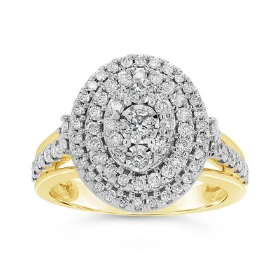 10K Yellow Gold 1.00CTW Diamond Oval Shaped Fashion Ring