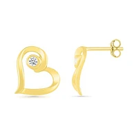 10K Yellow Gold Diamond Heart Earrings