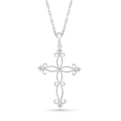 10K White Gold Diamond Cross Pendant