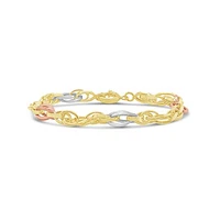 10K Tri-Colour Gold 7.25" Knotted Link Bracelet