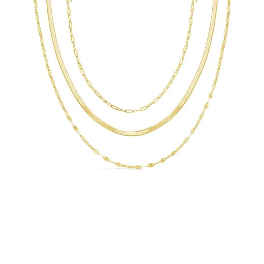 10K Yellow Gold 15"+ 3" Extension Graduated Layered Necklace