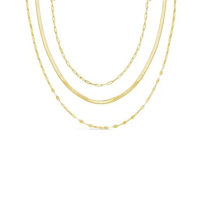 10K Yellow Gold 15"+ 3" Extension Graduated Layered Necklace