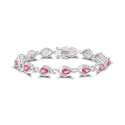 Sterling Silver Pear Shape Pink Topaz and White Topaz Bracelet