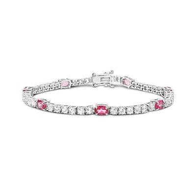 Sterling Silver Pink Topaz and White Topaz Bracelet