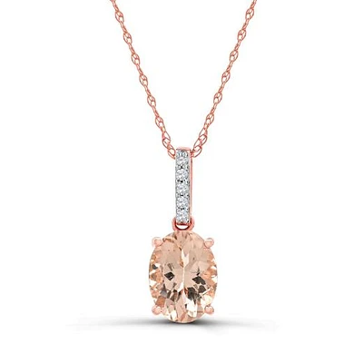 10K Rose Gold 18" Morganite and Diamond Pendant