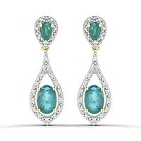 10K Yellow Gold Emerald and Diamond Dangle Earrings