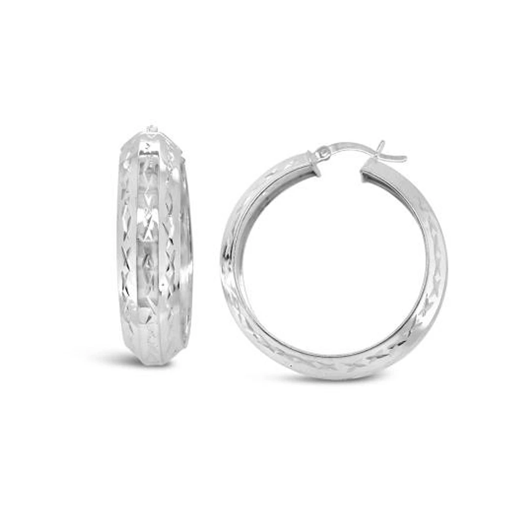 Sterling Silver Diamond Cut Hoop Earring