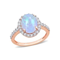 Julianna B 10K Rose Gold Blue Ethiopian Opal & Lab Grown White Sapphire Ring