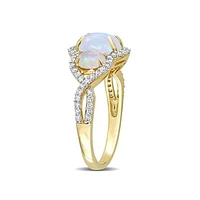 Julianna B 10K Yellow Gold 0.31CTW Diamond & Blue Ethiopian Opal Ring