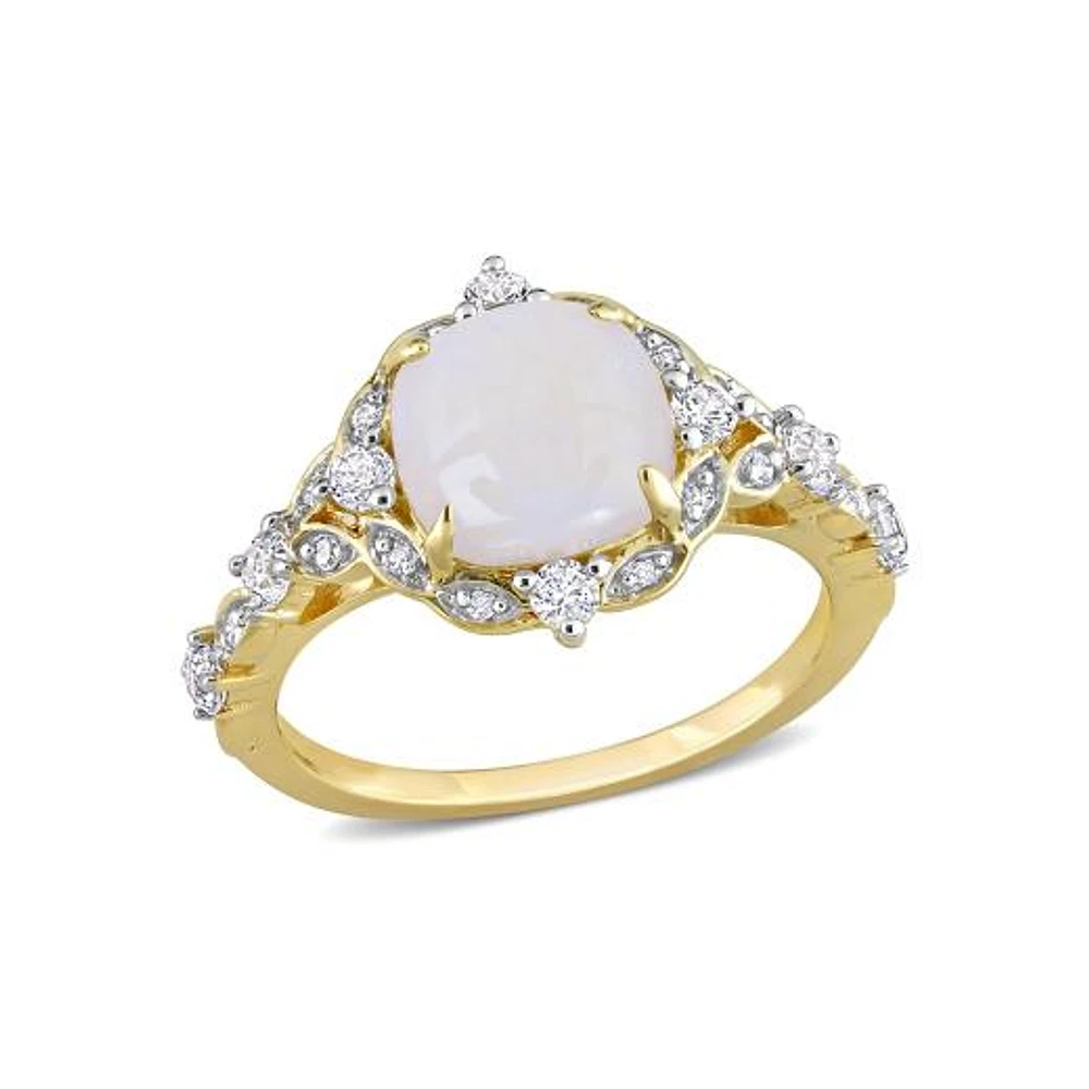 Julianna B 10K Yellow Gold 0.06CTW Diamond, Opal & White Sapphire Ring