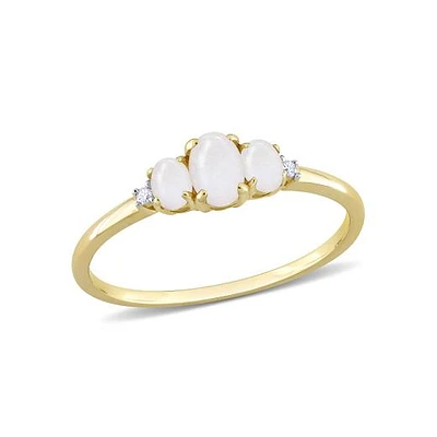 Julianna B 10K Yellow Gold 0.02CT Diamond & Opal 3 Stone Ring