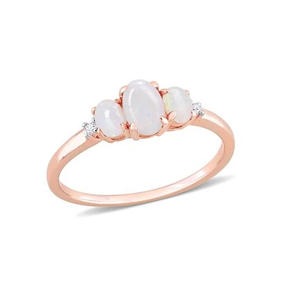 Julianna B 10K Rose Gold 0.02CTW Diamond & Opal 3 Stone Ring
