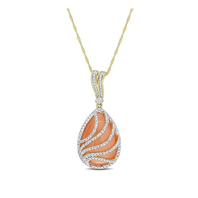 Julianna B 14K Yellow Gold 0.10 CTW Diamond & Orange Moonstone Necklace