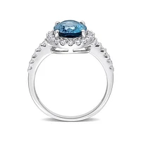 Julianna B 10K White Gold Blue Topaz & Lab Grown Sapphire Ring