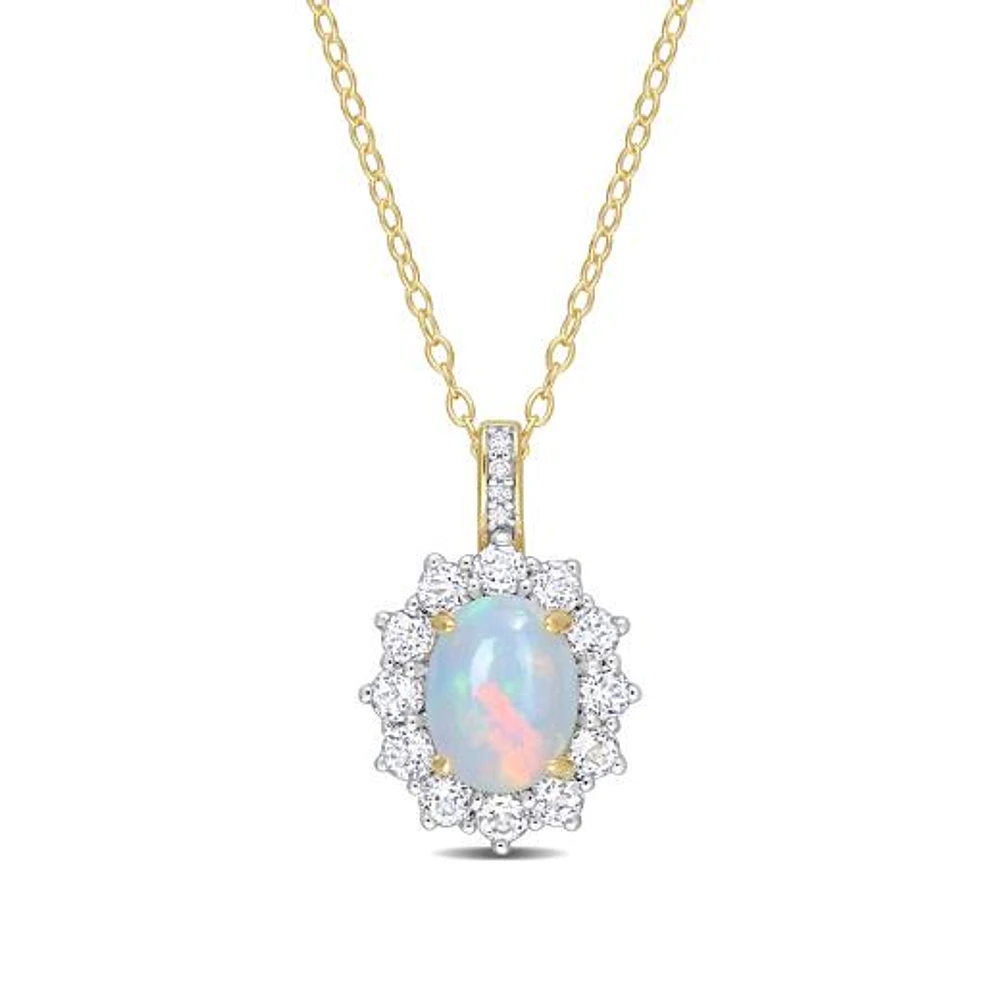 Julianna B Sterling Silver Diamond, Blue Ethiopian Opal & White Topaz Necklace