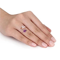 Julianna B Rose Plated Sterling Silver White Topaz & Amethyst-Africa Ring